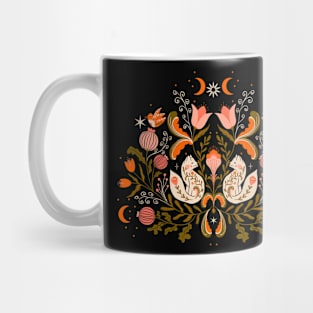 Celestial Harmony: Felines & Florals in Symmetry Mug